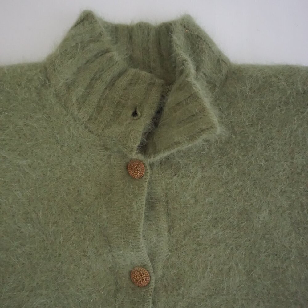 Vintage Carrie A Lee Olive Green Angora Button Up Sweater Cardigan M L - Picture 9 of 9